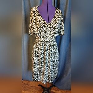 Nina Leonard Geometric Print Dress